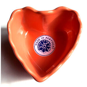 Coral Pink Ceramic Heart Ramekin MARCADOR Portugal 4.5x4x2" NEW
